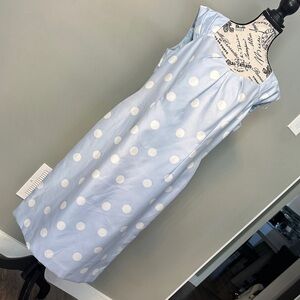 Jacques Vert POWDER BLUE SHANTUNG DRESS IVORY LARGE SPOT PRINT. NeW. Size 12
